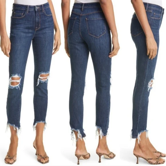 NWT L'Agence "High Line Skinny" Jeans Classic Vintage Stripe Destruct Blue 27 - Picture 2 of 14